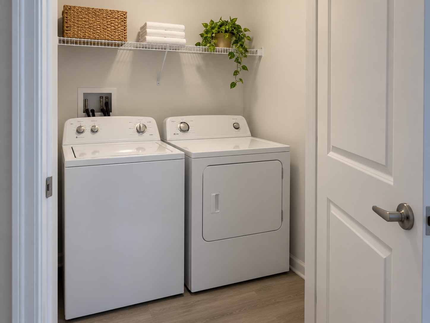 Commons 1 Bedroom — laundry closet with washer and dryer