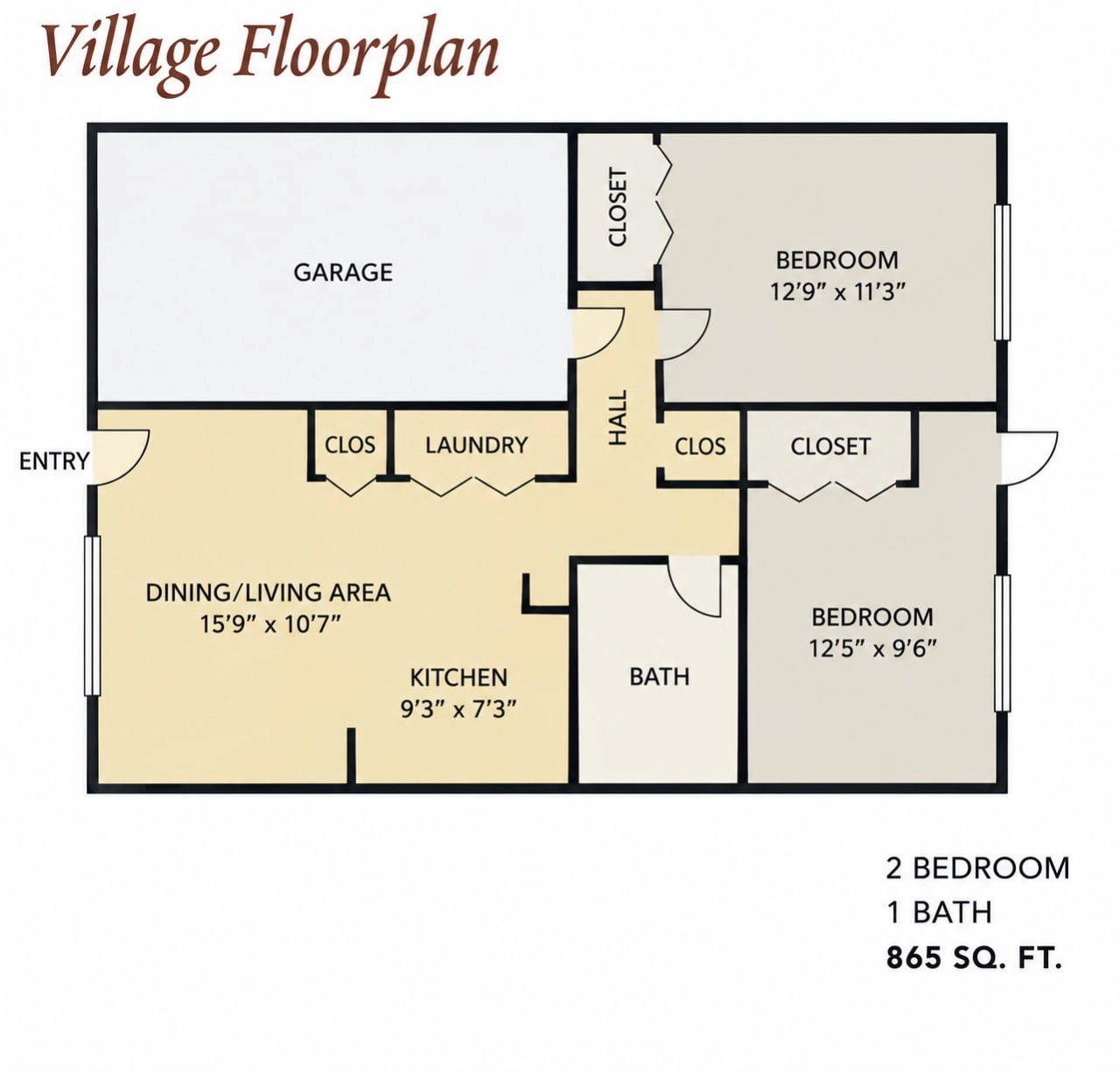 Village 2 Bedroom — 2D floor plan drawing